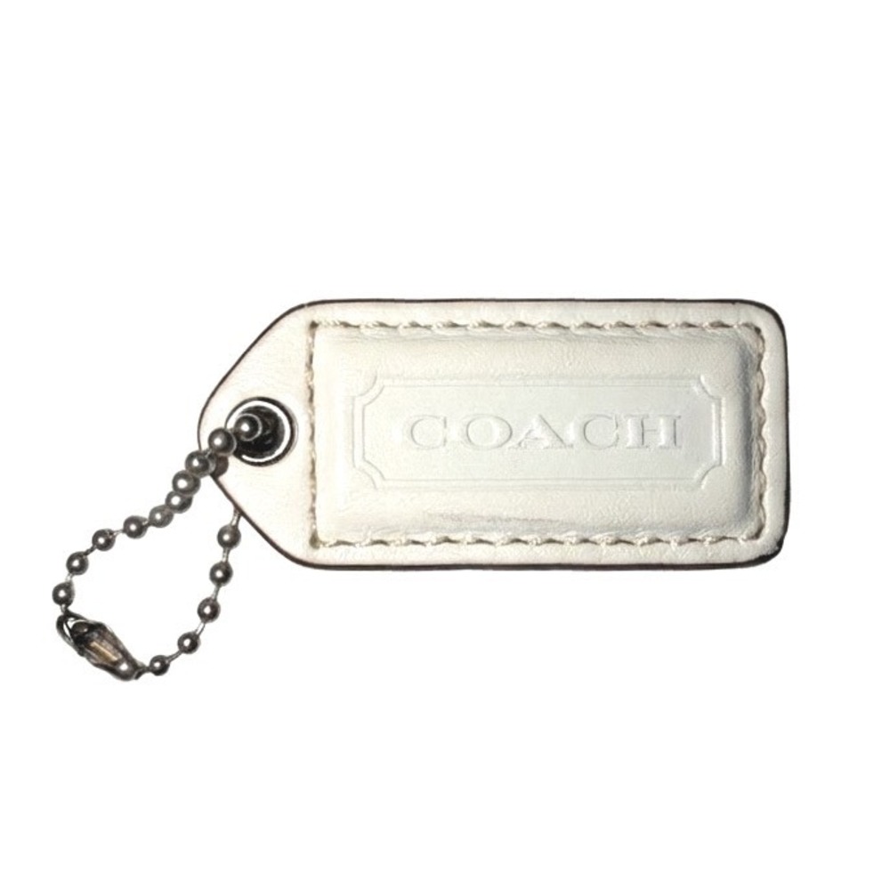 Coach White Leather Hangtag Replacement Bag Charm Fob Silver Ball Chain Two-Tone